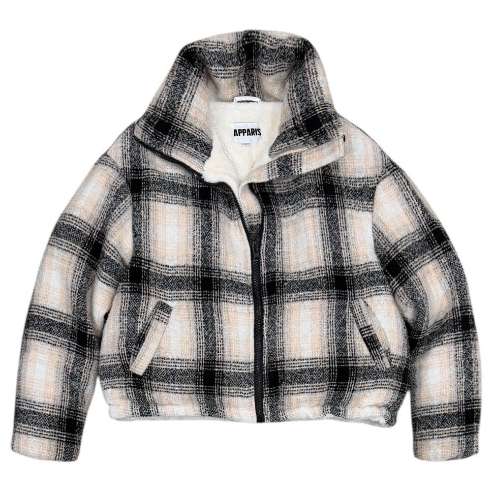 Apparis Plaid Puffer Jacket in Black, Cream, Tan